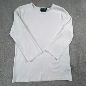 Lauren Ralph Lauren Tee Womens Small White Button Cotton Casual Classic